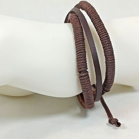Faux Leather Slider Bracelet 6 Strands Dark Brown Cowboy Cowgirl 6.5" - 9.5" - Picture 2 of 8